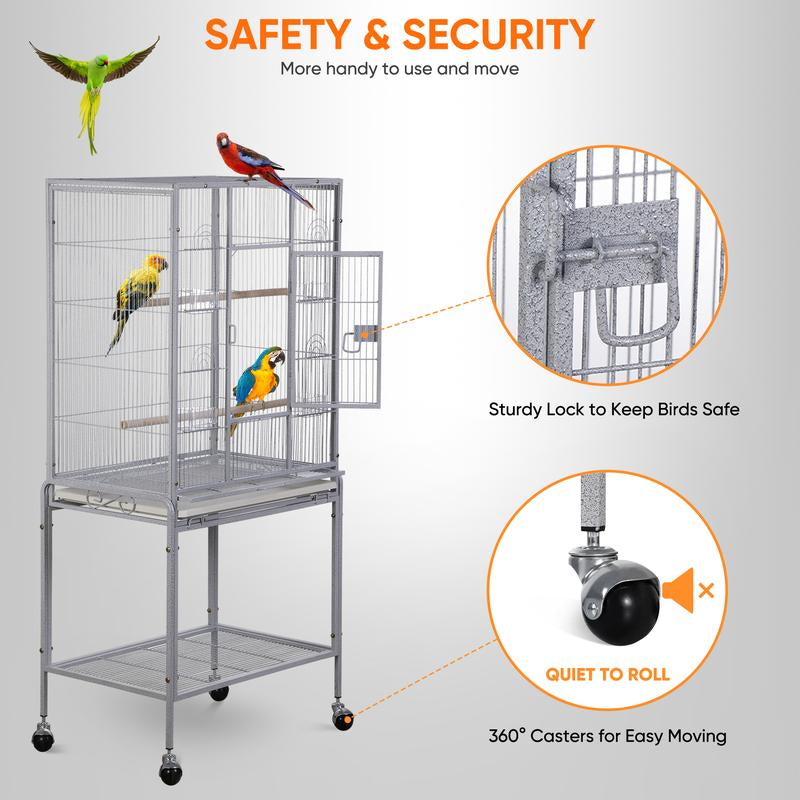 Segawe Large Bird Cage for Parrot, Macaw Conure Cockatiel Cockatoo Metal Frame Cage, Black/White