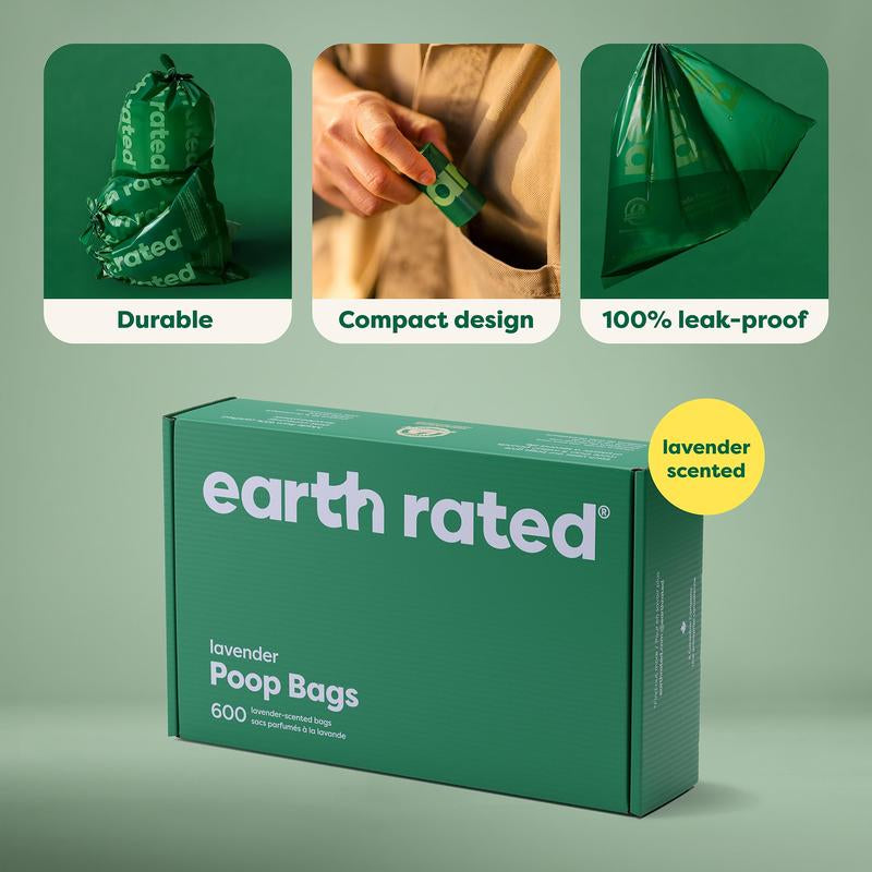 Earth Rated Dog Poop Bags Value Pack - Leak-Proof and Extra-Thick Pet Waste Bags for Big and Small Dogs - Refill Rolls - Lavender Scented - 600 Count
