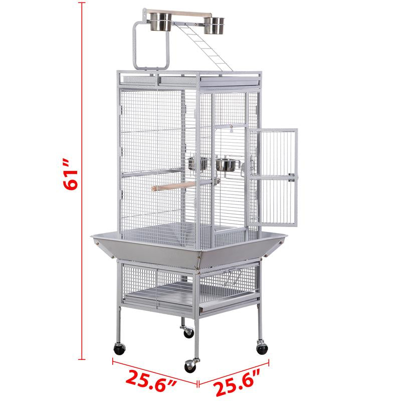 Segawe Large Bird Cage for Parrot, Macaw Conure Cockatiel Cockatoo Metal Frame Cage, Black/White