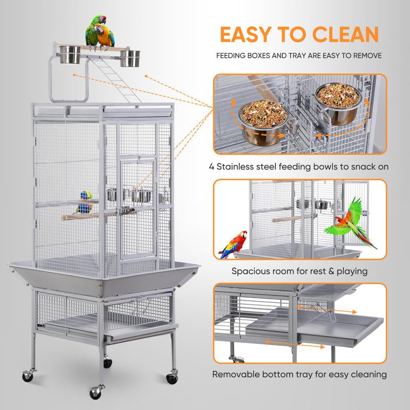 Segawe Large Bird Cage for Parrot, Macaw Conure Cockatiel Cockatoo Metal Frame Cage, Black/White