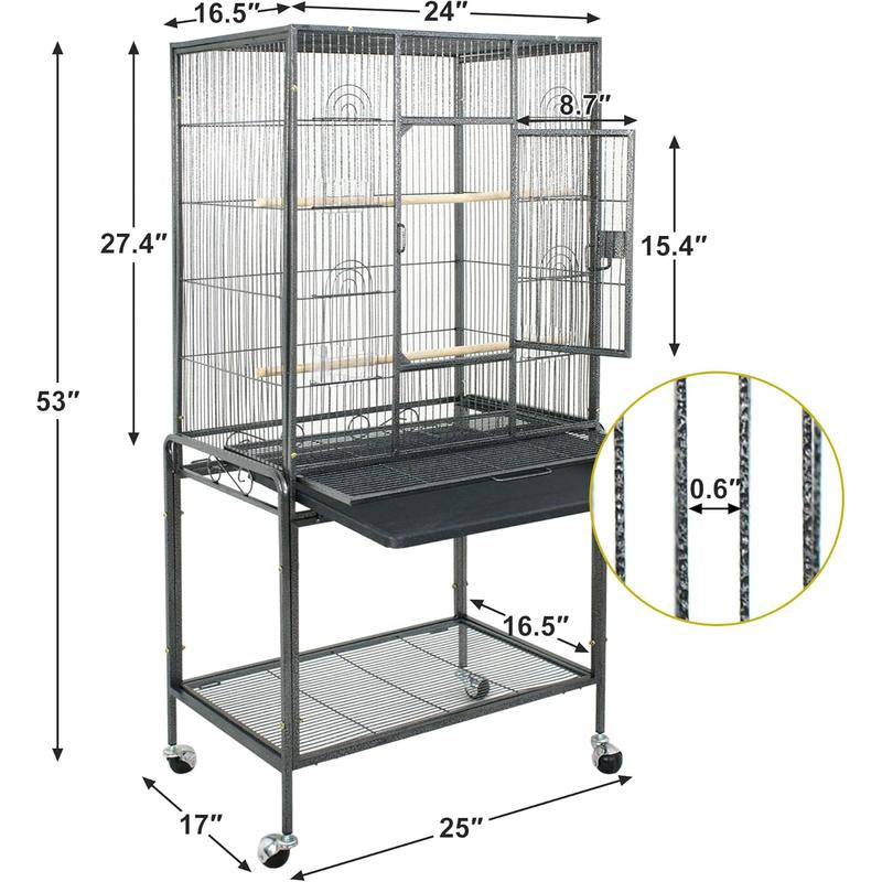 Segawe Large Bird Cage for Parrot, Macaw Conure Cockatiel Cockatoo Metal Frame Cage, Black/White