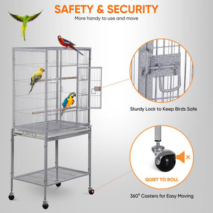 Segawe Large Bird Cage for Parrot, Macaw Conure Cockatiel Cockatoo Metal Frame Cage, Black/White