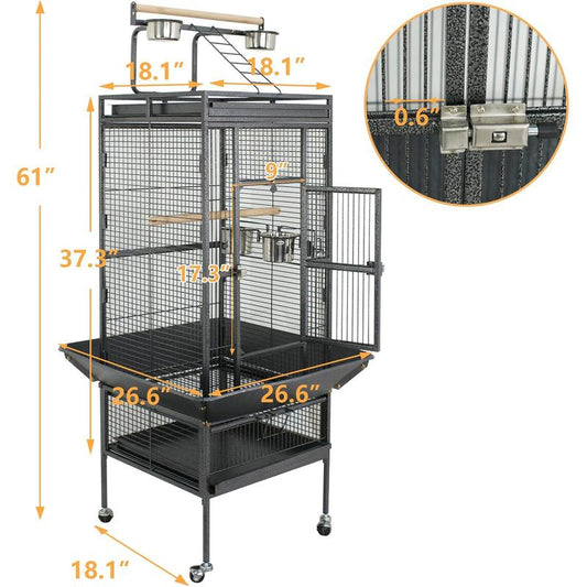 Segawe Large Bird Cage for Parrot, Macaw Conure Cockatiel Cockatoo Metal Frame Cage, Black/White