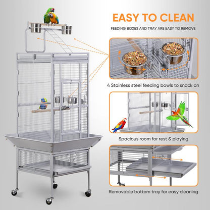 Segawe Large Bird Cage for Parrot, Macaw Conure Cockatiel Cockatoo Metal Frame Cage, Black/White