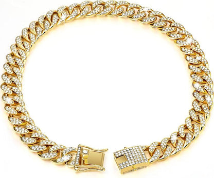 Dog Chain Diamond Collar Walking Metal Chain Necklace with Secure Buckle Pet Cuban Style Collar Jewelry Accessories for Small Medium Large Dog Cats