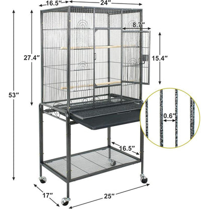 Segawe Large Bird Cage for Parrot, Macaw Conure Cockatiel Cockatoo Metal Frame Cage, Black/White